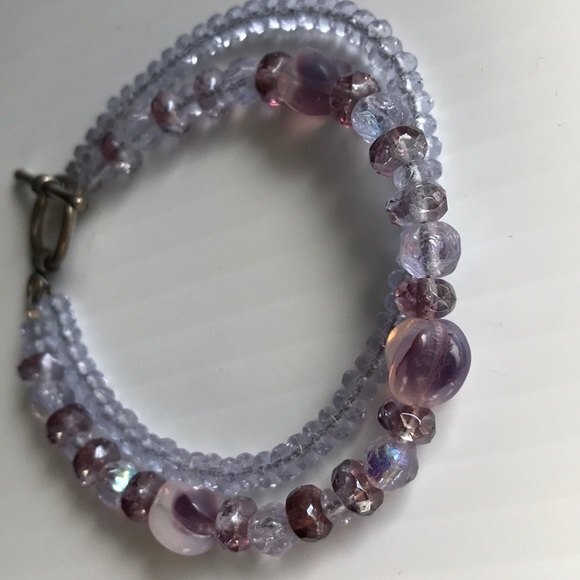 Vintage Handmade Double Strand Bracelet Purple Sterling Silver Clasp 7 Inch - Picture 4 of 8